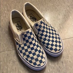 Blue checkered slip on vans